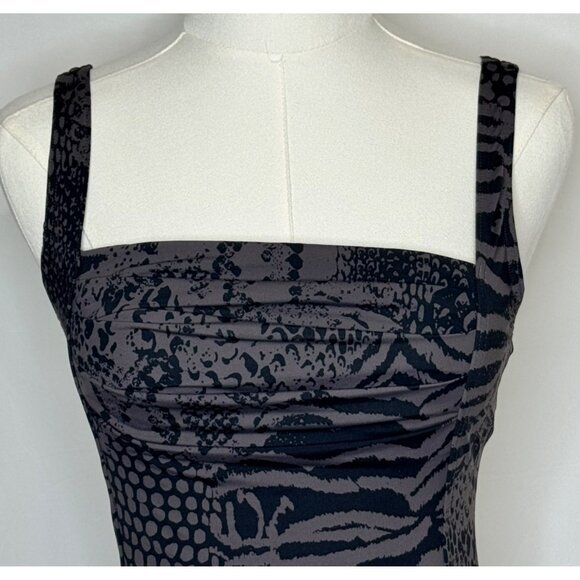 Calvin Klein Animal Print One-Piece Swimsuit Size 4 Shirred Black Gray - Picture 9 of 13